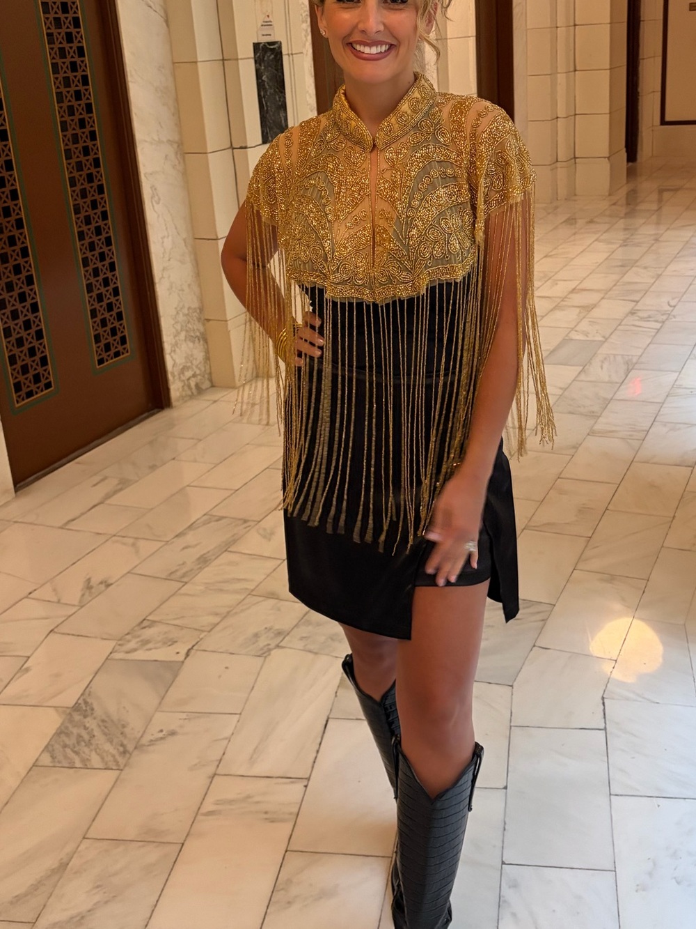 Gold Beaded Fringe Tunic Top - Women's Evening Tunic